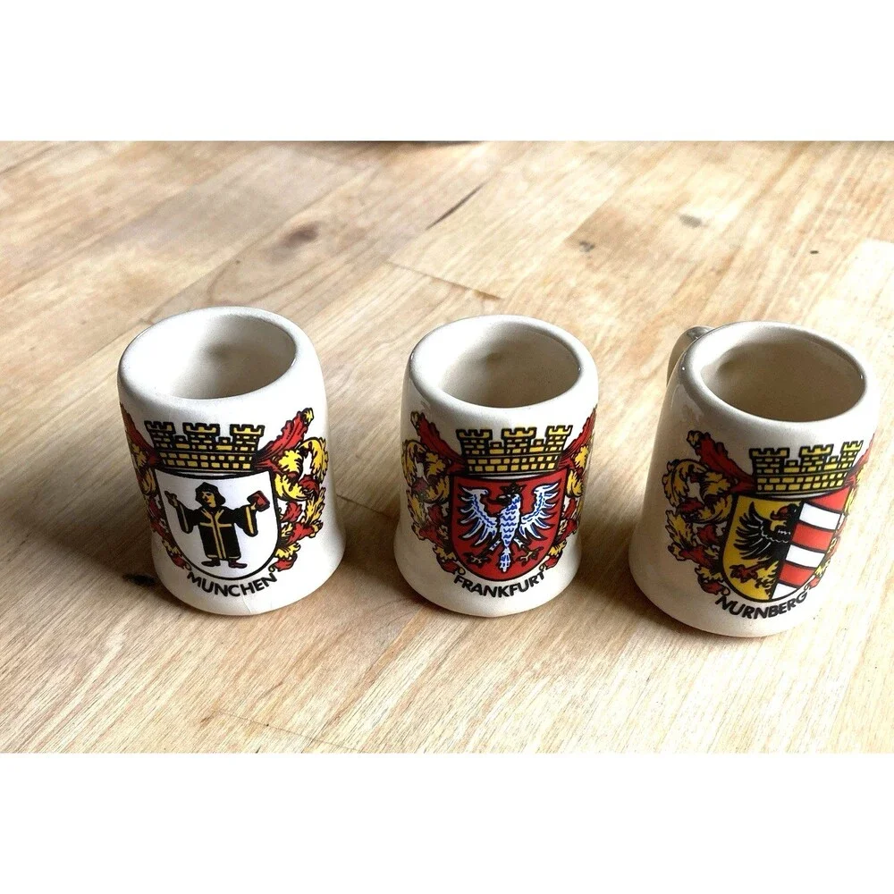 Mini German Beer Steins Set of 3 Rare Vintage Munchen, Frankfurt  & Nurnberg EC